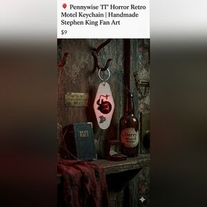 🎈 Pennywise "IT" Horror Retro Motel Keychain | Handmade Stephen King Fan Art